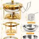 Chafing Dishes for Buffet, 4 Pack 4.5QT Round Chafing Dishes, Gold Stainless Steel Chafing Dish Buffet Set with Glass Lid and Lid Holder for Home Parties, Wedding,Catering Events