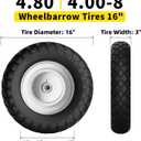 RONPOW 4.80/4.00-8 Flat Free Wheelbarrow Tire and Wheel, 16" Solid Puncture Proof Replacement Tires with 5/8" & 3/4" Bearings, 400Lbs Load, Universal Fit for Garden, Farm & Construction, 2Pack Silver