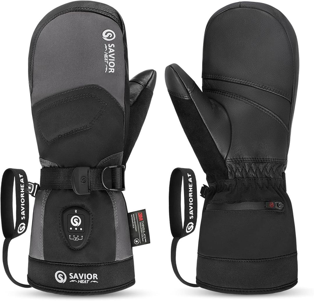 SAVIOR HEAT 3.0 Upgraded Heated Mittens for Women,7.4V 3000mAh Battery Ski Gloves,Fast Charging&Bluetooth-Controlled Electric Waterproof Touchscreen for Skiing Snowboarding (Medium)