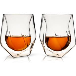 Viski Aerating Whiskey Tumbler, Whiskey Tasting Glass, Double Walled Snifter, Specialty Bourbon Tumbler, Clear Glass, Dishwasher Safe, 7 Oz, Set of 2