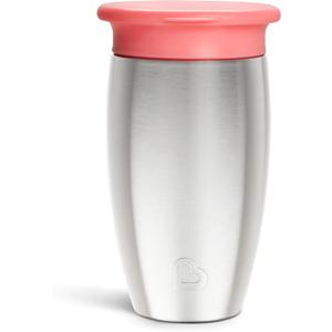 Munchkin Stainless Steel Sippy Cups for Toddlers 1-3, Spill Proof Miracle 360 Cup, Insulated, 10 Ounce, Pink (1 Pack)