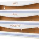 Bamboo Wrap Dispenser with Cutter, Plastic Wrap Organizer, Aluminum Foil Organization, and Wax Paper Dispenser Holder for Kitchen Drawer and Wall, Compatible with 12" Roll (02 White)