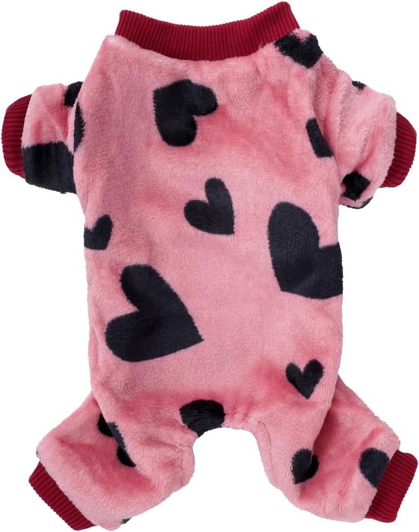 Sucrain Dog Sweaters Love Heart Pink Pajamas Chihuahua Pajamas for Small Dog Clothes for Yorkie Winter Warm Puppy Clothes (Love Heart, Small)