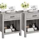 GAOMON Farmhouse Square Nightstand with Storage Drawer and Shelf Wood End Table Beside Table Nightstands for Bedroom Nursery Living Room Grey
