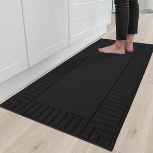 BEQHAUSE-Kitchen-Rugs-and-Mats Non Slip Kitchen Runner Rug Absorbent Kitchen Mats for Floor Machine Washable Kitchens Floormat, Black, 2' x 5'