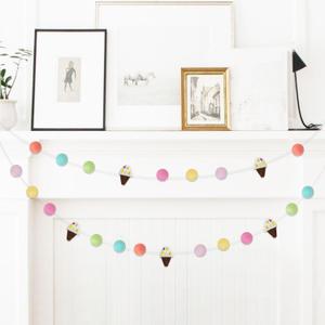Ice Cream Felt Ball Garland, Colorful Ice Cream Pom Pom Garland for Summer Party Favor Decorations