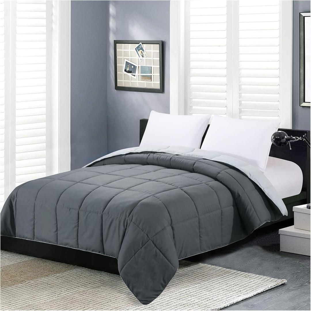 Homelike Moment Twin Comforter Duvet Insert- Grey Down Alternative Bed Comforter Twin Size, Lightweight Bedding Comforters Quilted Soft All Season Reversible Dark Gray/Light Grey