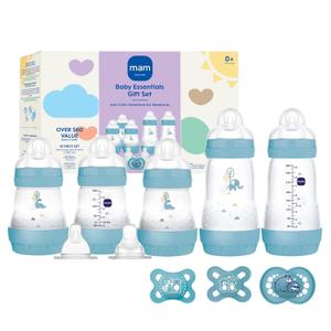 MAM Newborn Essentials Matte Feeding Set, Easy Start Anti-Colic Bottles 5oz, Self-Sterilizing, for 0-3 Months Pacifiers, Skinsoft Silicone Nipples, 10 Pieces for Boy (Pale Mint)