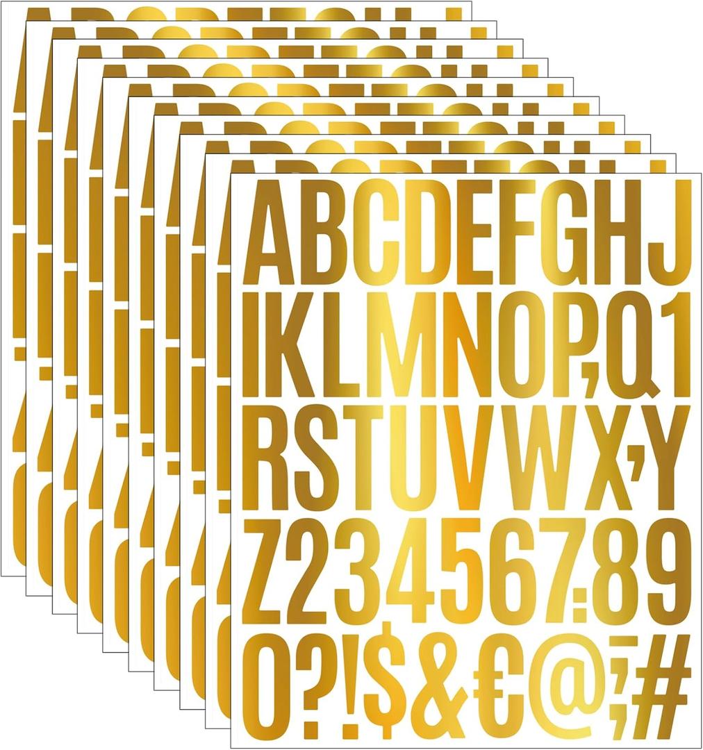 10 Sheets Large Letter Stickers, 500 Pcs 2 Inch Alphabet Stickers, Self Adhesive Vinyl Letter Stickers for School Project Classroom Bulletin Board Kids Crafts Mailbox Adults DIY Decor (Gold)