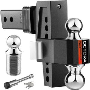 Aluminum Tri-Ball Adjustable Trailer Hitch (Fits 2-Inch Receiver) - Tow Hitch with 6-Inch Drop/Rise for Truck (12,500 LBS GTW) - Anti-Rattle Drop Hitch (Blk) (Black)