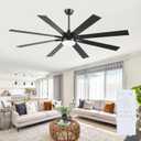72 Inch Large Ceiling Fans with Lights and Remote, Indoor/Outdoor Black Modern Industrial Ceiling Fan with Light for Living Room Patios Porch, Reversible Quiet Motor, 8 Dual Finish Blades