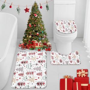 ArtSocket Christmas Bathroom Rugs and Mats Set 3 Piece, Christmas Trees Rugs Non Slip, Winter Forest Green Absorbent Memory Foam Bath Mat Machine Washable Bathroom Floor Mats
