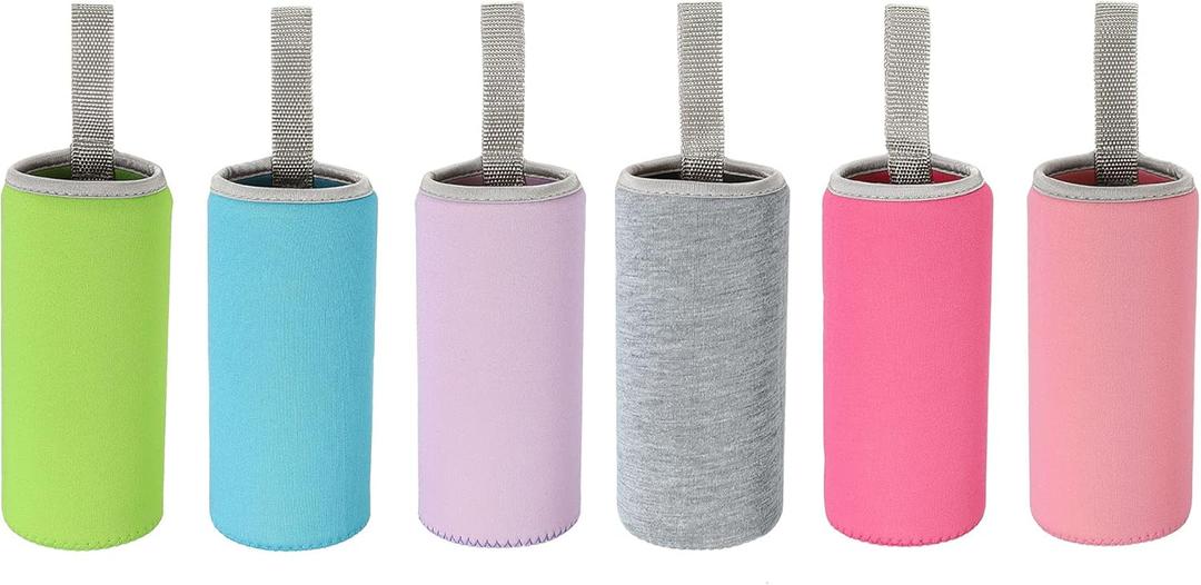 MECCANIXITY Water Bottle Sleeve 420ml Neoprene Carrier Insulated Non Slip Protective Glass Bottles Cover with Strap for Cool or Hot Drinks, Colorful 6 Pack