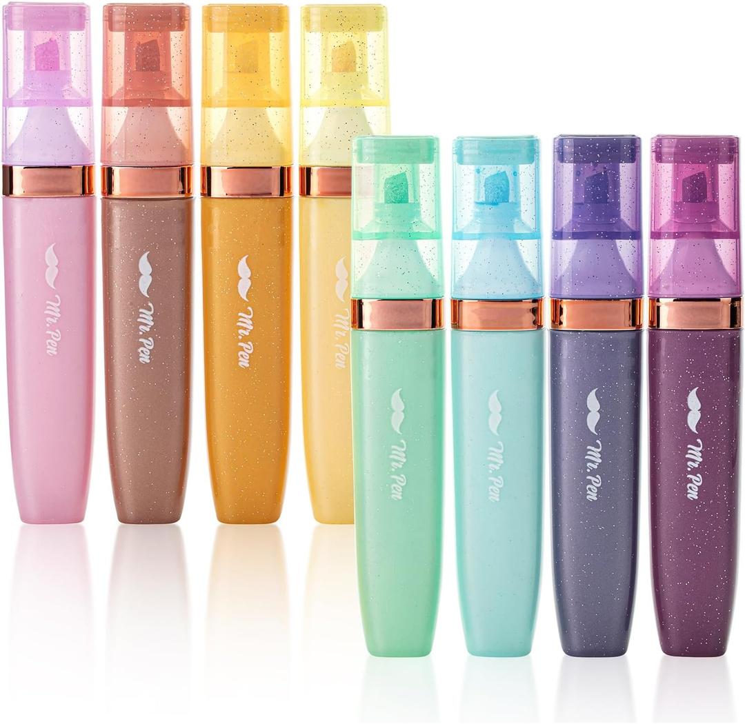Mr. Pen- Glitter Highlighters, 8 Pack, Pastel & Metallic Colors, Chisel Tip Glitter Highlighter Markers for Journaling, Notes, Planners & Creative Highlighting