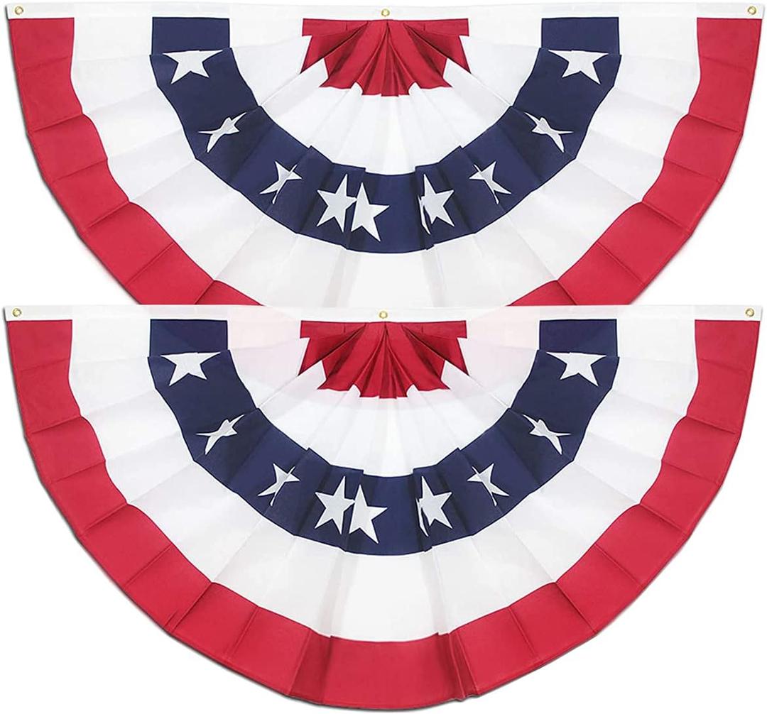 2 Pack USA Pleated Fan Flag, 1.5x3 Ft American US Flag Patriotic Bunting Stars and Stripes Banner with Canvas Header and Brass Grommets for 4th of July Memorial Day Indoor Outdoor Decoration 2 Pack USA Pleated Fan Flag, 1.5x3 Ft American US Flag Patriotic Bunting Stars and Stripes Banner with Canvas Header and Brass Grommets for 4th of July Memorial Day Indoor Outdoor Decoration