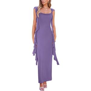 PRETTYGARDEN Women's 2025 Summer Wedding Guest Dress Sleeveless Ruffle Formal Cocktail Party Maxi Bodycon Dresses (Medium)