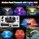 Pond Fountain Aerator with Lights Dynamic RGB Light 1HP 750W Floating Fountain for Pond Lake, 110V 15000 GPH Fully Automatic Stainless Steel Fountain Pump 100Ft Cord with 4 LED Lights and Nail, Rope