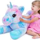 Tezituor 43in Giant Unicorn Stuffed Animal, Big Stuffed Unicorn Toys for Girls and Women, Rainbow Purple Unicorns Plush Gifts for Valentines Day, Christmas, Birthday and Party