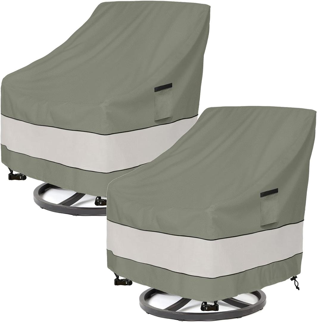 Aacabo Outdoor Swivel Lounge Chair Cover 2 Pack, Waterproof Patio Chairs Covers, 27.5W x 32.5 D x 39 H inches Outdoor Rocking Chair Covers -Grayish Green