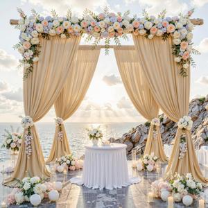 10 ft x 10 ft Wrinkle Free Champagne Backdrop Curtain for Parties, 2 Panels 10ft Polyester Champagne Photo Backdrop Drapes for Graduation Birthday Wedding Party Stage Curtains