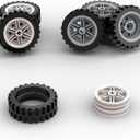 Large Size Wheels and Tires Building Kit, 30mm Diameter Wheels and 43mm Diameter Tire, Compatible with Lego Wheels and Axles, 16 Pcs Car Parts Bulk Bricks Education Construction Toys