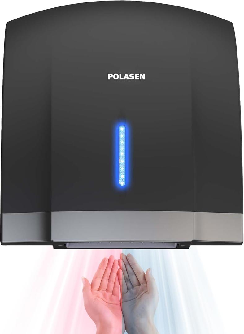 POLASEN Hand Dryer Commercial Black 110V Automatic Compact High Speed Air Wiper Dryer ADA Compliant for Industry Business Restrooms