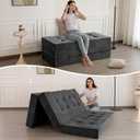 MAXYOYO 6" Folding Sofa Bed for Floor, Tufted Tri-Fold Floor Mattress with Chenille Fabric, Full Size Portable Sofa Couch Guest Mat for Adults, Foldable Topper for Camping, Dark Grey, 53"x75"