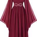 Scarlet Darkness Women's Renaissance Costume Wrap V Neck Medieval Dress Split Bell Sleeve Embroidery Fairy Dresses (M)