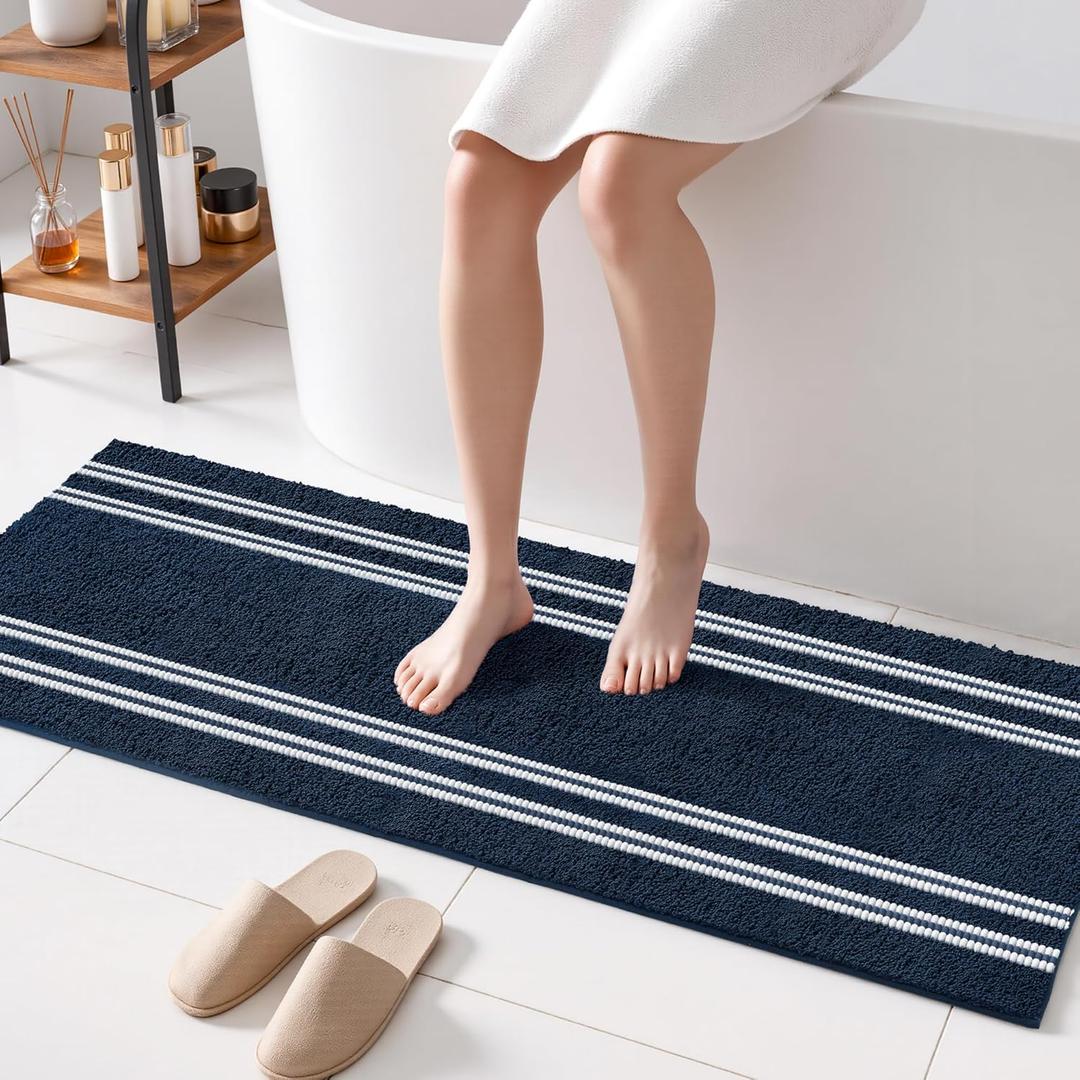 Arenarug Bathroom Rugs 24x60 Extra Soft Bathroom Runner Rug Non Slip Absorbent Bath Mat Chenille Rubber Backing Machine Washable Bath Mats for Bath Room Blue Bath Rugs for Tub, Hallway