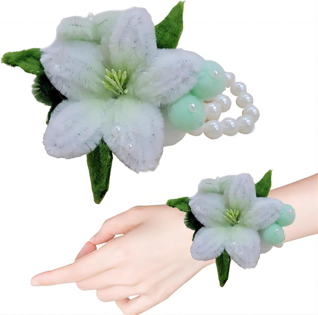 Hand Woven Flower, Hand-Knitted Wrist Flower, Crochet Flower Wristbands, Pipe Cleaners Craft,Hand Made Wristband Accessories, Artificial Flower Wrist Corsages for Brides Wedding, Prom