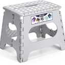 Delxo Folding Step Stool, 11 inch Non-Slip Foldable Stools for Kids & Adults Up to 300 LBS, Step Stool with Handle, Lightweight for Kitchen, Bathroom, Bedroom, Garden, Grey, 1PC (Gray)