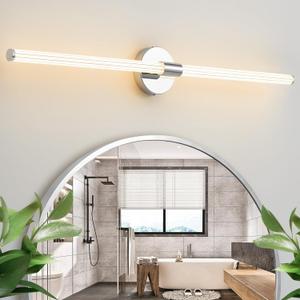 Bathroom Vanity Lights 39 inch Long Bathroom Light Fixtures Over Mirror Dimmable LED 360 Full Lighting Vanity Light Bar Modern Wall Sconce Warm Light for Bedroom Living Room - Chrome