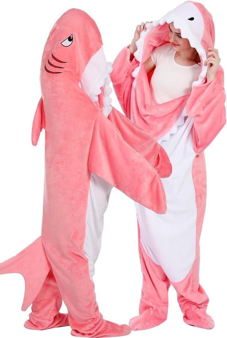 Shark Blanket Hoodie Women Dinosaur Wearable Blanket Gifts for Adults Onesie (Small)