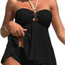 Milumia Women's Tankini Sets Two Piece Halter Cut Out Bathing Suits Tummy Control Swimsuit Flowy Swimwear (Large, Black)