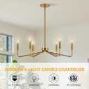 ACANER Brushed Gold Chandeliers for Dining Room, 6-Light Modern Farmhouse Chandelier, Brass Candle Style Hanging Light Fixture for Living Room Bedroom Kitchen Island 6-Light, 26 inch