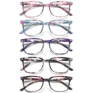 STASTEND 5 Pack Reading Glasses Blue Light Blocking for Women,Computer Readers with Spring Hinge (Multicolor-C7, 3, multiplier_x)