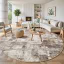 kakania 9FT Round Washable Area Rug - Abstract Soft Non-Slip Modern Low-Pile Carpet for Living Room Bedroom Office, Kid Pet Safe Robot Vacuum Friendly - Brown