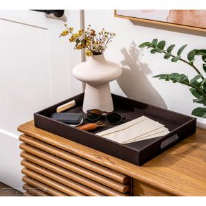 Modern 17.5"x12" Rectangle Brown Snake Faux Leather Decorative Tray Serving Tray with Handles Ottoman Coffee Table Dresser Living Room Kitchen Tray by Home Redefined for All Occasion's.