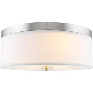 Kira Home Walker 15" Mid-Century Modern 3-Light Flush Mount Ceiling Light, White Fabric Shade + Round Glass Diffuser, Brushed Nickel Finish