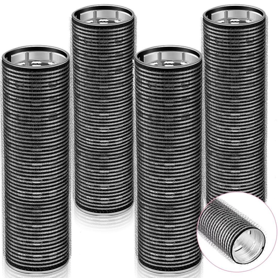 WILLBOND 4 Pcs Long Hair Rollers for Bangs Aluminum Core Curlers Thermal Self Grip Roller for Long and Medium Hair Women Hairstyle(4.1 x 1.2 Inch,Black)