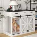 48'' Dog Crate Furniture with Divider&Storage Drawers, Wooden Double Dog Kennel Furniture End Table with Sliding Barn Doors, White Double Dog Crate TV Stand (47.6"L x 22.8"W x 35.5"H)