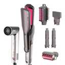 Shark Flex Fusion Hair Straightener & Powerful Hair Dryer with Fusion Hair Brush, Air Styler with Auto-Wrap Hair Curlers, Concentrator, & Frizz Fighter, Metallic Mist, HD651S