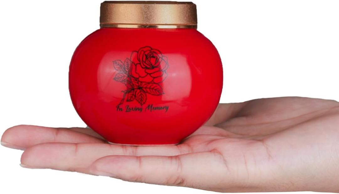 Ceramic Small Urn for Human Ashes Keepsake Mini Decorative Urn with Metal Threaded Lid Secure Seal for Adult or Pet Ashes - Red (2.95in)