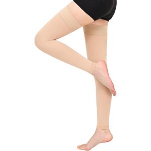 Compression Stockings for Women & Men, 15-20 mmHg Thigh High Compression Socks Graduated Compression for Edema Varicose Veins, Running, Hiking, Cycling, Travel, (Footless) (Large, Beige)