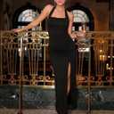 MEROKEETY Women's Wedding Guest Dress Summer Sleeveless Halter Backless Slit Ruched Beach Cocktail Formal Maxi Dresses (Black, M)