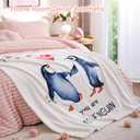 Janzaa MY PENGUIN Love Blanket - Beige Throw Wedding Anniversary Blanket for Men Women Boyfriend Couple - Romantic I Love You Gifts for Him/Her Birthday, Wedding, Valentines, Mothers Day 50'' x 60''