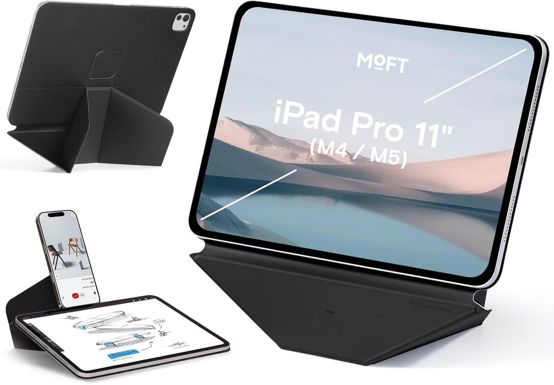 MOFT Dynamic Folio Tablet Stand for Desk Compatible with iPad Pro 11- inch (M5 2025 / M4 2024), Slim Magnetic Tablet Holder Case with 20+ Viewing Angles, Jet Black