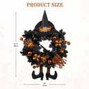 Halloween Wreath for Front Door 20" Tinsel Black Witch Wreath with Hat Legs and Orange Pumpkin for Fall Autumn Indoor Window Door Thanksgiving Halloween Decorations