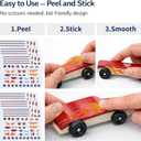 10 x Derby Car Sticker Set for Pinewood Car DerbyStyle Cars, Racing Numbers Flags Flames Animals Wings Lights Decals, Peel & Stick Waterproof Vinyl, 6 Sheets