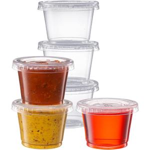 Pantry Value 1 oz Jello Shot Cups with Lids [100 Count] Clear Disposable Plastic Portion Containers, Condiment Cups for Sauces, Dressings & Samples - Durable, Stackable, Leak-Resistant